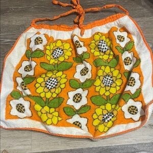 Vintage 1960/1970’s Floral Terry Cloth Apron with Orange and Yellow Flowers